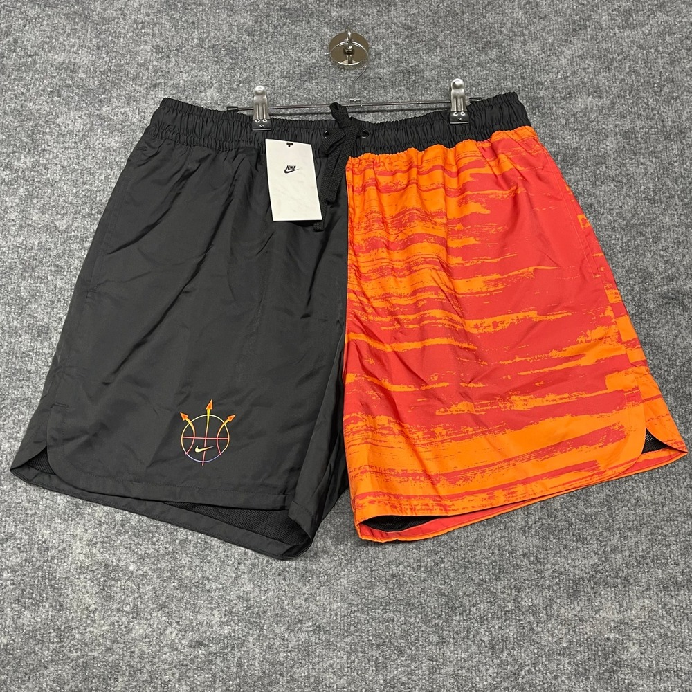 Nike Shorts Mens XL Black Orange Woven Flow Summer Hoop Split Basketball DV9605